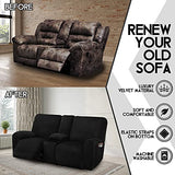 ULTICOR Reclining Loveseat with Middle Console Slipcover, 8-Piece Velvet Stretch Loveseat Reclining Sofa Covers, 2 Thick, Soft, Washable, Covers ONLY (Black) ULTICOR