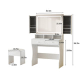 Makeup Desk with Mirror and Lights, White Dressing with Charging Station & Chair, Vanity Desk with Sliding Jewelry Storage Shelves&3 Lighting Modes, Vanity with 2 Large Drawers,Vanity for Women&Girls Vabches