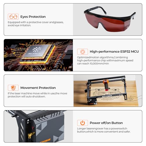 Laser Engraver Machine, P1 S Pro 10W(10000mW) Cutting Machine 380x370mm Large Area, WiFi Control, Engraves Wood Acrylic Leather Glass Metal for DIY, Crafts & for Small Business ACMER