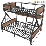 Bellemave Full XL Over Queen Size Bunk Bed with Storage Shelves and LED Lights,Heavy Duty Adult Bunk Beds with Angled Ladder,Metal Queen Bunk Bed,Black Bellemave