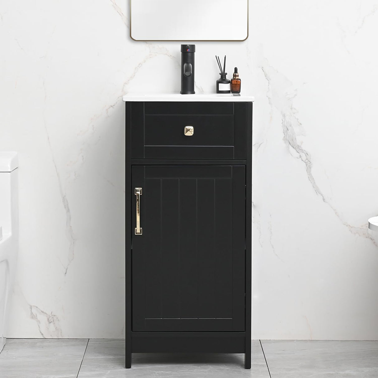 ALBAD 16-Inch Modern Bathroom Vanity with Sink, Compact Bathroom Vanity Set with Storage, Freestanding Small Space Bathroom Cabinet, Single Sink Cabinet with Adjustable Shelf (Black, 16 Inch) ALBAD