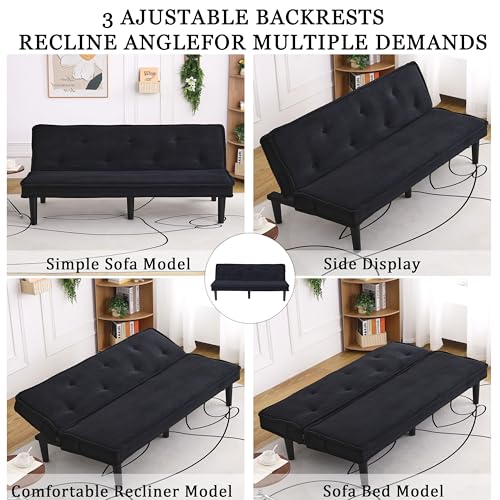ODOLAR 66” Armless Sofa Bed,Convertible Sleeper Sofa,Small Couch Futon,with Adjustable Backrest for Small Apartments,Loveseat, Office,Rooms (Black) ODOLAR