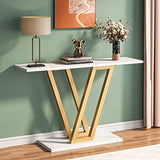 Tribesigns Gold Console Table, Modern Hallway Table for Entryway, 43 Inch Entryway Tables Narrow Sofa Table for Living Room, Stable Metal Frame & Easy Assemble, Faux Marble White Tribesigns