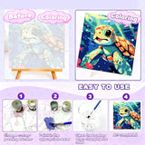 Gemozaic Sea Turtle Paint by Numbers Kit for Kids with Frame and Easel, Kids Paint by Number on Canvas for Age 4-8, 8x8 Inch Gemozaic