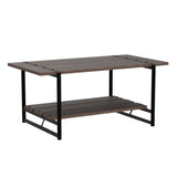 2-Tier Farmhouse 41'' Large Gray Wood Coffee Table with Storage Shelf -Modern Rustic Metal Rectangle Center Living Room Coffee Table Accent Furniture for Home Office,Easy Assembly(Walnut Brown) IDEALHOUSE
