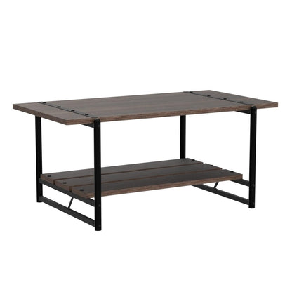 2-Tier Farmhouse 41'' Large Gray Wood Coffee Table with Storage Shelf -Modern Rustic Metal Rectangle Center Living Room Coffee Table Accent Furniture for Home Office,Easy Assembly(Walnut Brown)