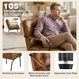 Modern Leather Accent Chair, Mid-Century Reading Chairs for Adults Comfy Lounge Armchair with Thick Cushion Metal Frame, 300lbs Capacity, Living Room/Waiting Room/Bedroom/Office, Brown Furnicomfy