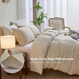 Simple&Opulence Linen Muslin Duvet Cover Set Queen Size, 3Pcs Khaki Linen Cotton 3-Layer Gauze Minimalist Comforter Cover 88”x92”, Ultra Soft Breathable Seersucker Bedding Set with 2 Pillowcases Simple&Opulence