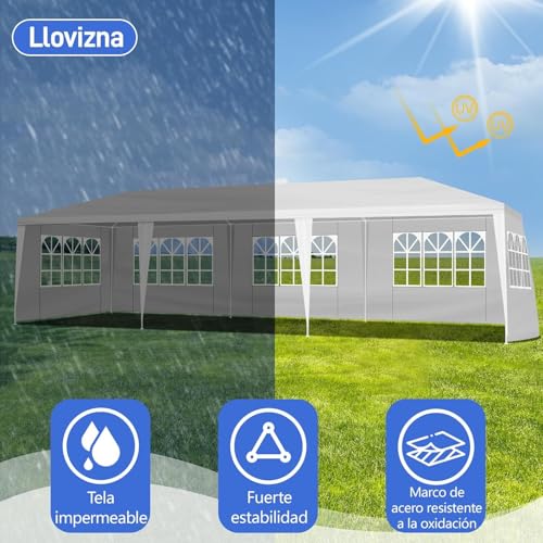 10'x30' Outdoor Canopy Tent, Party Tent with 5 Removable Sidewalls, Event Tents for Parties, Outside Waterproof Wedding Canopy for Birthday, Holiday (White,10x30FT-5Sides) DVIEN