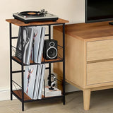 FiloxeniaOasis Record Player Stand with 4 Adjustable Dividers, Vinyl Record Storage Holds 200 LPs, 3 Layer End Table, Multi-Functional Record Player Table for Home, Rustic Brown FiloxeniaOasis