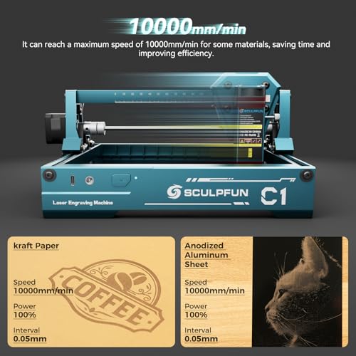 SCULPFUN C1 Mini Laser Engraver, 3W Portable Laser Engraving Machine with 0.04mm Ultra Fine Spot, Work for DIY Beginners,Plywood,Leather,Kraft Paper,Slate, Engraving Area 150 * 130mm SCULPFUN