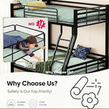 SogesGame Twin Over Full Bunk Bed for Teens & Kids, Metal Heavy Duty Bunk beds with 9.8-Inch Guardrail and Ladder, Bunk Beds Twin Over Full Size for Small Bedrooms & Shared Rooms, Space-Saving, Black SogesGame