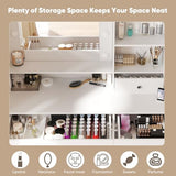 DUMOS Vanity Desk Makeup with Mirror LED Lights, White Table with Power Outlet 2 Drawer, 4 Storage Shelves Cabinet & 3 Lighting Mode Adjustable Brightness, Dressing Tables for Bedroom DUMOS