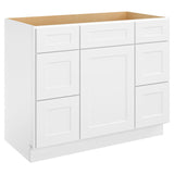 ROOMTEC 42'' Shaker White Free Standing Bathroom Vanity with 6 Drawers and Soft-Close Door ROOMTEC