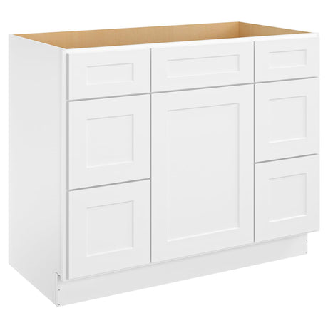 ROOMTEC 42'' Shaker White Free Standing Bathroom Vanity with 6 Drawers and Soft-Close Door ROOMTEC