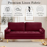 RXRRXY 67" Modern Velvet Loveseat Sofa Couch, Mid-Century Tufted Upholstered Small Love Seat Couch with 2 Pillows & 4 Golden Legs, 2-Seats Couches for Compact Space, Living Room, Apartment (Burgundy) RXRRXY