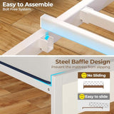 Rolanstar Bed Frame Queen Size with Charging Station and LED Lights, Upholstered Headboard with Storage Shelves, Heavy Duty Metal Slats, No Box Spring Need, Noise Free, Easy Assembly, White Rolanstar