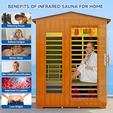 RESTISLAND Outdoor Sauna 3 Person, Far Infrared Sauna for Home Low EMF, Wooden Spa Dry Saunas Room with Infrared Lighting and Bluetooth Speakers, 7 Colors Chromotherapy for Outdoor, Indoor and Gym RESTISLAND