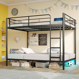 Rolanstar Metal Bunk Bed Full Over Full with USB Charging Station, LED Bunk Bed & Space-Saving, Bed with Safety Guardrail & Ladders, No Box Spring Needed, Easy Assembly, Black Rolanstar