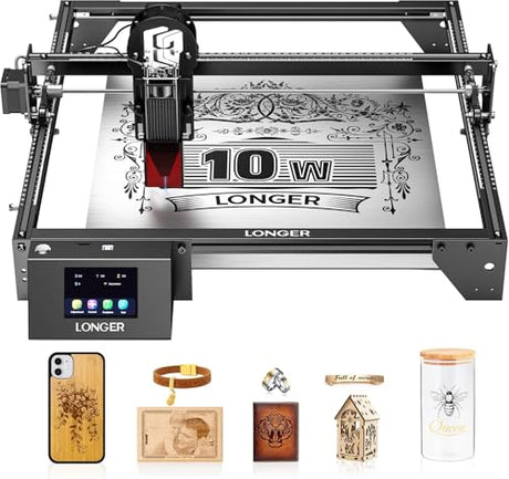 LONGER Laser Engraver Ray5 10000MW Higher Precision DIY Laser Engraving Machine with 3.5" Touch Screen, 400x400mm, 0.06mm Laser Spot 10000mm/min, Offline Usage CNC Laser Cutter for Wood Metal Longer