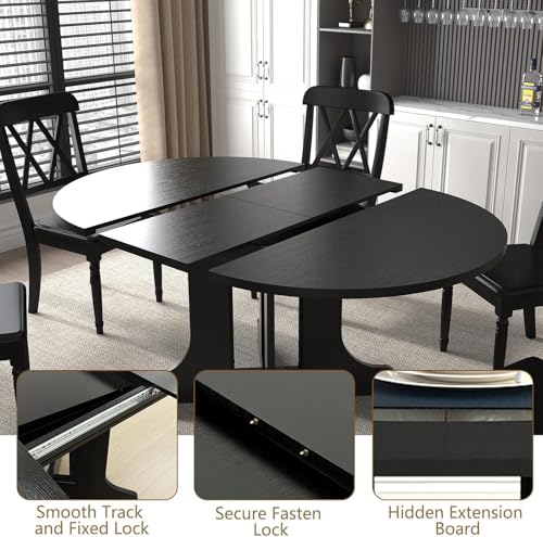 Maotifeys Modern 7-Piece Oval Extendable Dining Table Set for 6,Wood Expandable Kitchen Table Set with 6 Tufted Chairs,43"-59" Round Extendable Dining Room Tables with Pedestal Base Maotifeys