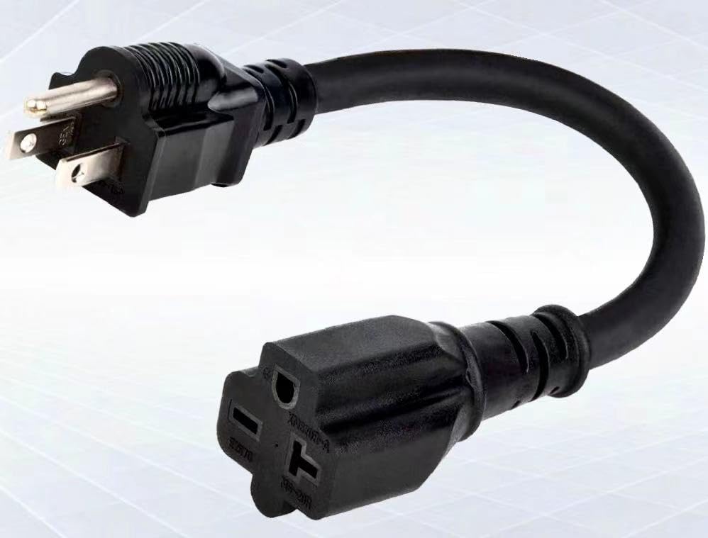 Nema 5-15P to 6-20R 12AWG Heavy Duty EV Charging Power Adapter Cable, 1 Foot 15A Household Plug to 6-20R T Blade Adapter Cord yeewenmo