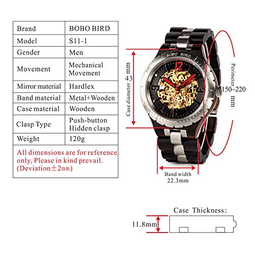 BOBO BIRD Brand Design Mens Wooden Automatic Mechanical Watches Multifunction Business Luxury Wood Watch for Men (Black) BOBO BIRD