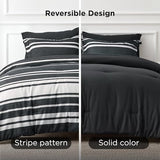 Bedsure Full Comforter Set 7 Pieces, Black Striped Bedding Set for All Seasons, Reversible, Cationic Dyeing Bed in a Bag with Comforter, Sheets, Pillowcases & Shams Bedsure