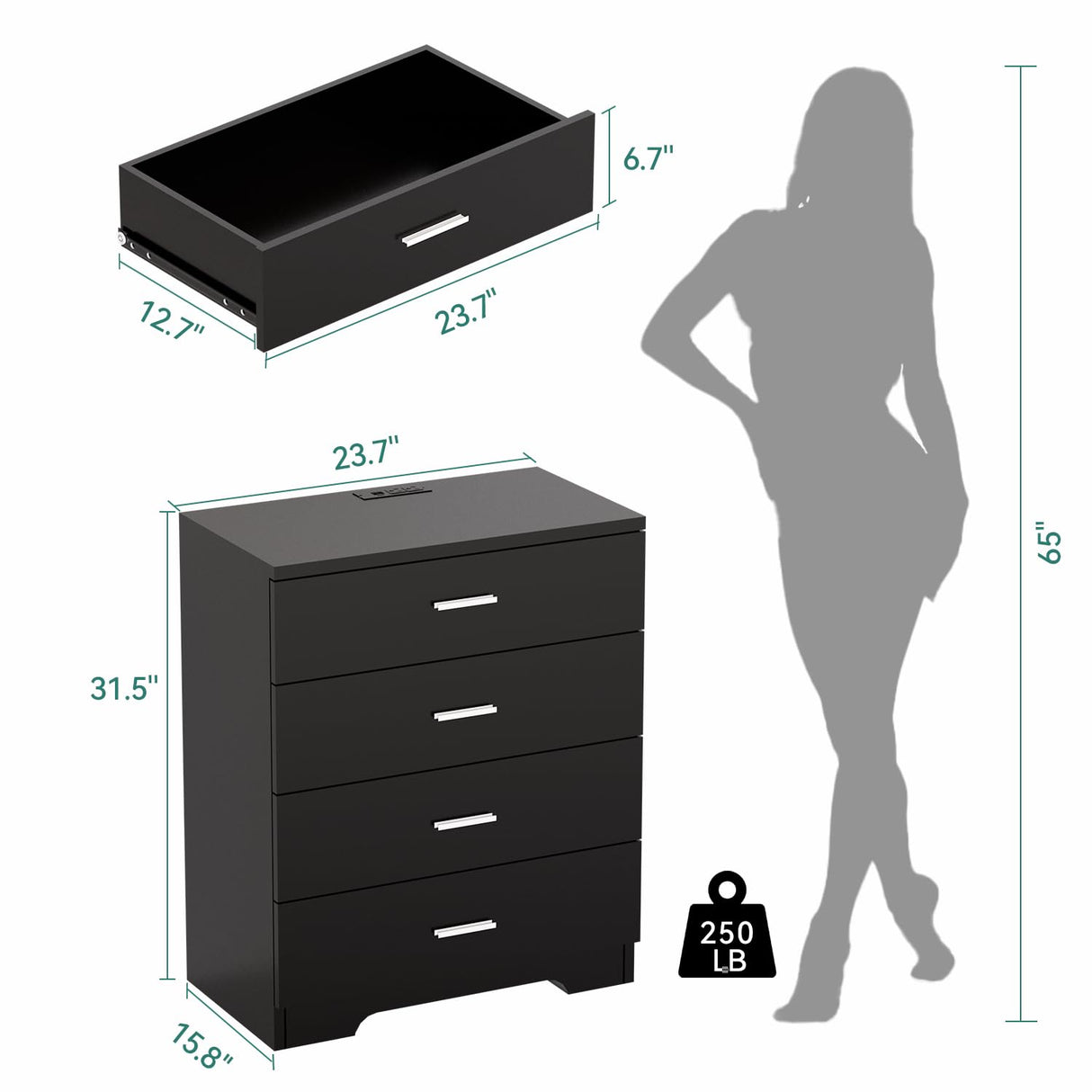 GEPELCN Dresser for Bedroom with Power Outlets Wood 4 Drawer Dresser with Large Organizer Tall Chest of Drawers Closet for Bedroom Living Room Kids Room Hallway GEPELCN
