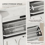 VFF Deodorizing Storage 2 Flip Drawers, LED Touchscreen Freestanding Organizer with Wooden Leg, Narrow Shoe Rack Cabinet for Hallway, Bedroom and Entryway, 31.5 x 9.5 x 41.57 inches, Rustic White VFF