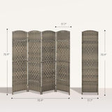 HOMCOM 4 Panel Room Divider, 6' Tall Folding Privacy Screen, Woven Freestanding Wall Partition for Home Office, Bedroom, Dark Rustic Oak HOMCOM