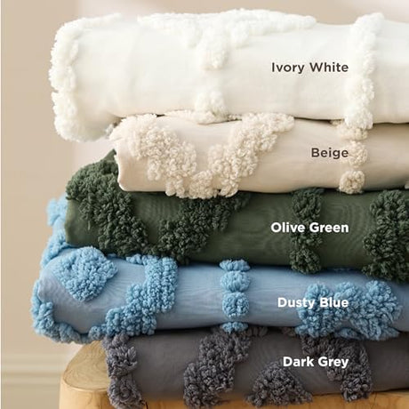 Bedsure Boho Duvet Cover King - Dusty Blue Tufted Boho Bedding, Farmhouse Shabby Chic Embroidery Bedding for All Seasons, 3 Pieces, 1 Soft Jacquard King Comforter Cover and 2 Pillow Shams Bedsure