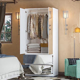 Hitow Mirror Wardrobe Armoire with Drawers, Wardrobe Armoire Closet with Glass Full Length Mirror Doors Drawers & Hanging Rod, Wood Wardrobe Clothes Storage Cabinet for Bedroom, White Hitow