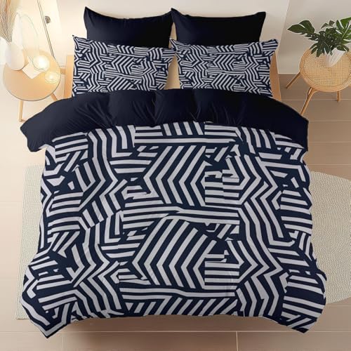 Printed Duvet Cover Set Single Size - Black 3 Pieces (1 Quilt Cover with Zipper Closure + 2 Pillow Sham), Ultra Soft Brushed Microfiber Modern Lines Minimalist Bedding Set Generic