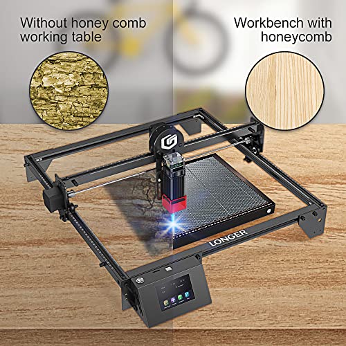 Longer RAY5 20W Laser Engraver with Air Pump, 17.3"x 17.3" Honeycomb Bed, Rotary Roller, and 8 Risers – Cuts and engraves Wood, Metal, Acrylic, tumblers Longer