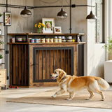 IRONCK 51" Corner Wooden Dog Crate Furniture with 2-Tier Shelves, Pet Kennel for Large Dogs, Space-Saving Dog Cage for TV Stand, Rustic Brown (26.7" L x 51.2" W x 33.5" H) IRONCK