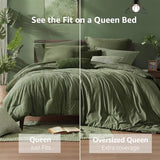 Monbix Queen Comforter Set - 7 Pieces Cationic Dyeing Olive Green Bed in a Bag Queen Bedding Sets with Comforter, Sheets, Pillowcases & Shams, Reversible Bedding Comforters Sets Monbix