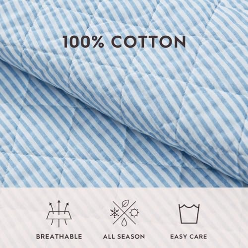 Laura Ashley - Quilt Set, Super Soft Bedding with Matching Sham, Casual Home Decor (Oxford Stripe Blue, Full/Queen) Laura Ashley