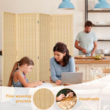 Salfanre Bamboo Room Divider 4 Panel, Folding Privacy Screens for Room Separation, 5.6 FT Freestanding Room Divider for Home, Bedroom and Office, Assembly-Free, Natural Salfanre