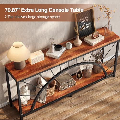 70.9 Inch Console Table, Extra Long Industrial Sofa Tables, 2-Tier Behind Couch Table, Foyer Tables for Entryway, Hallway, Living Room, Unique Design UNIQUITE