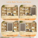 47'' W Large Vanity Desk with Mirror and Lights, 8 Storage Shelves 7 Drawers Vanity Table, Big Makeup Vanity Desk with 3 Lighting Modes, Vanity Dresser with Charging Station, Sliding Mirror (Natural) knoworld