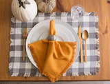 DII Heavyweight Fringed Check Tabletop Collection, Placemat Set, 13x19, Gray, 6 Piece DII
