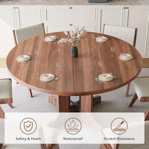 iPormis 59" Round Extendable Dining Table for 4-6, Modern Kitchen Table with Heavy Duty Pedestal Base & Wooden Top, Oval Dining Room Table for Dining Living Room, Easy Assembly, Walnut iPormis