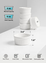 LE TAUCI Ramekins 4 OZ Oven Safe, Creme Brulee Ramekins, Pudding Custard Cups Souffle Ramiken, Dipping Sauce Dishes, Ceramic Ramekin Bowls Set of 6, White LE TAUCI