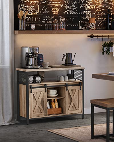 VASAGLE Buffet Cabinet, Storage Cabinet, Sideboard with 2 Sliding Barn Doors, Adjustable Shelves, 13 x 39.4 x 31.5 Inches, for Living Room, Camel Brown and Ink Black ULSC092B50