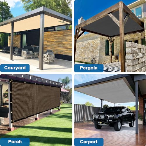 Amagenix 90% Shade Fabric 12'X 18' Mocha Sun Shade Cloth with Grommets GN101 for Pergola Replacement Shade Cover Canopy - Commercial Grade 185 GSM - Cable Zip Ties Included (We Customized) Amagenix