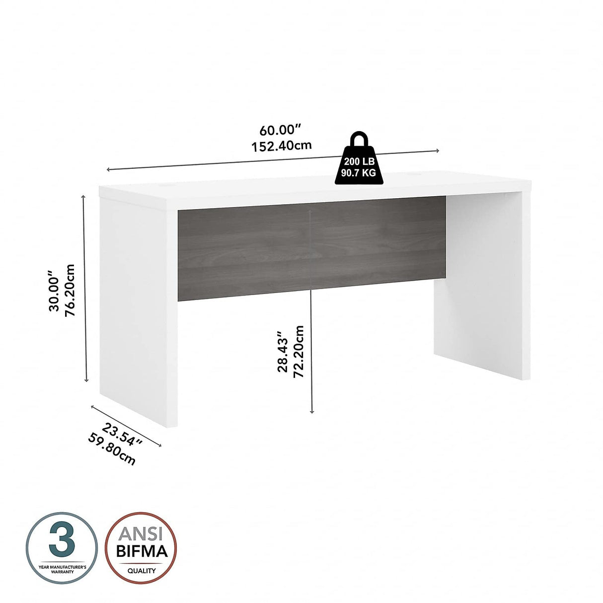 Office by kathy ireland Echo 60-inch W Credenza Desk, Pure White/Modern Gray (KI60506-03) Bush Business Furniture
