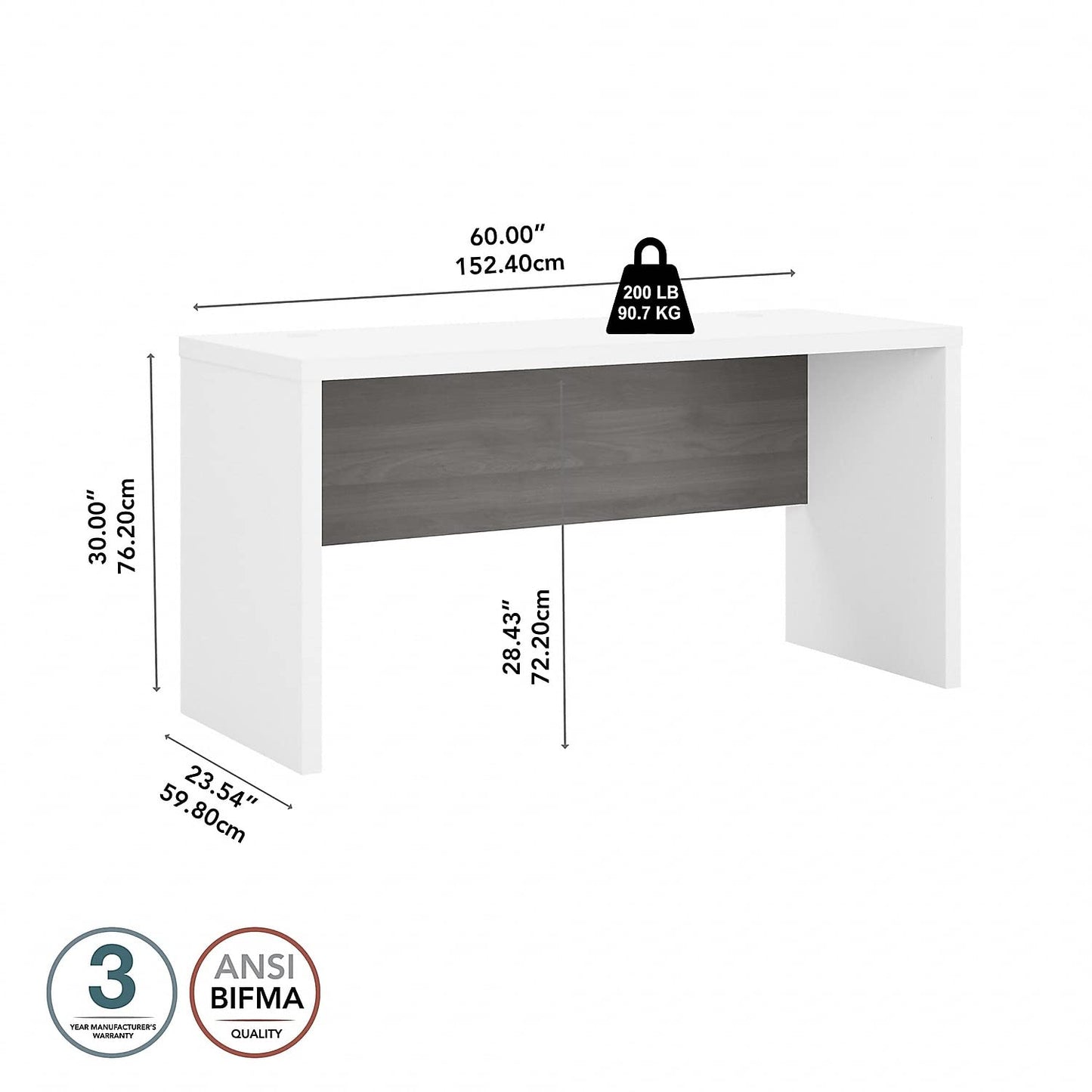 Office by kathy ireland Echo 60-inch W Credenza Desk, Pure White/Modern Gray (KI60506-03) - WoodArtSupply