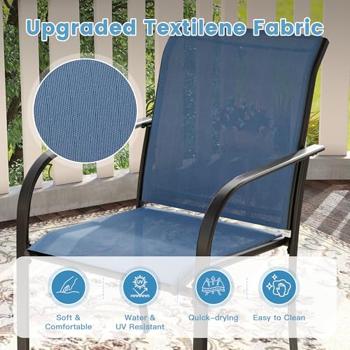 DIFY 11 Pieces Outdoor Patio Dining Set for 10, 60" Black Round Metal Dining Table and 10 Blue Stackable Sling Dining Chairs, Outdoor Table and Chairs for Lawn Garden Backyard Deck DIFY