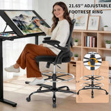Drafting Chair, Tall Office Chair for Standing Desk, Ergonomic Standing Desk Chair with Flip-up Armrests, Counter Height Office Chair with Footrest and Adjustable Lumbar Support Chair Store